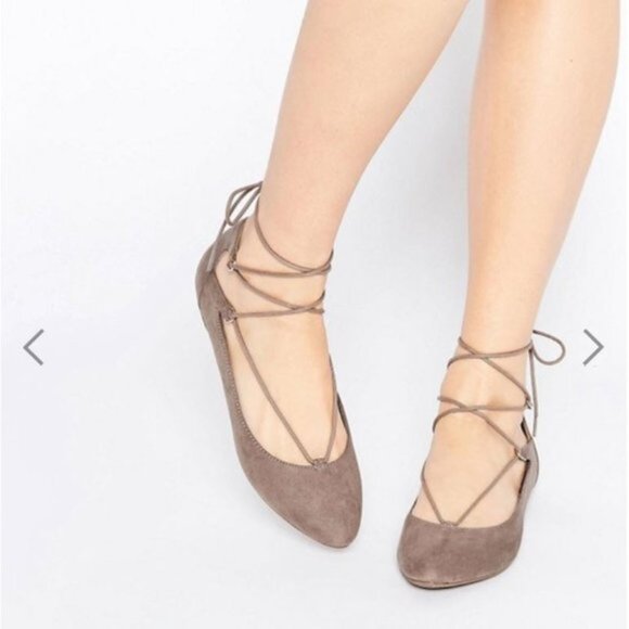 New Look Shoes - New Look Lace Up Ballet Flat - Light Brown